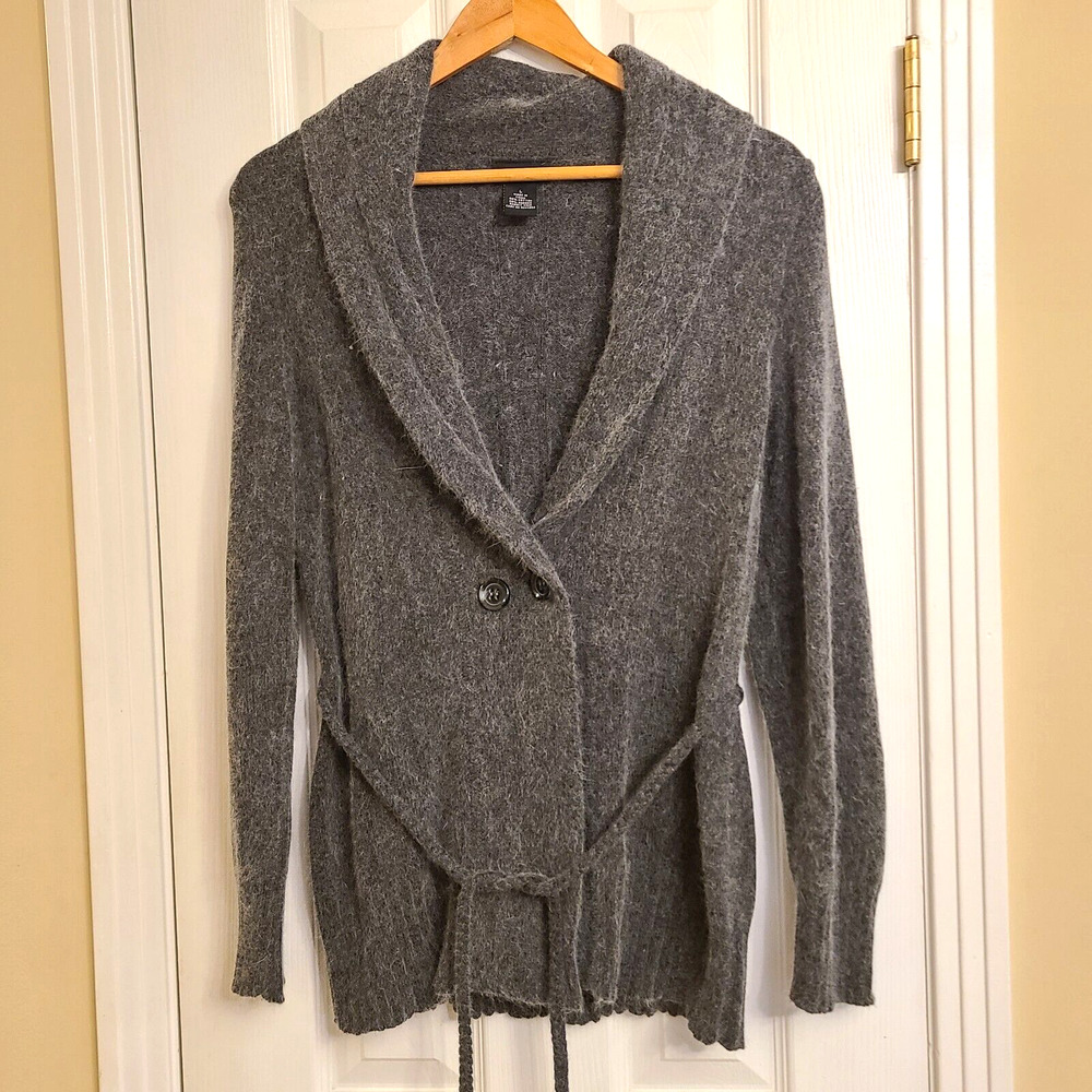Rafaella Womens Cotton Angora Rabbit Hair Gray Long Sleeve Cardigan Size Large